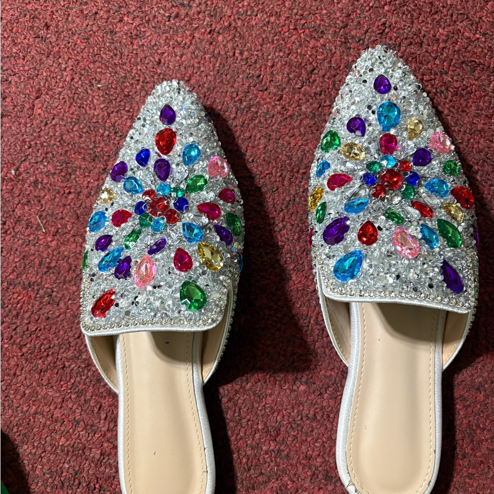 Embellished Silver Women's Mules